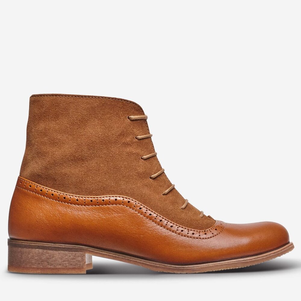 Handcrafted Brown Leather Ankle Boots – Suede Balmoral Lace-Up, EU 36 & EU 39